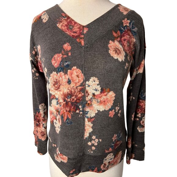 Mason & Bell medium sweater floral V-neck long sleeve gray pink soft - Picture 4 of 10